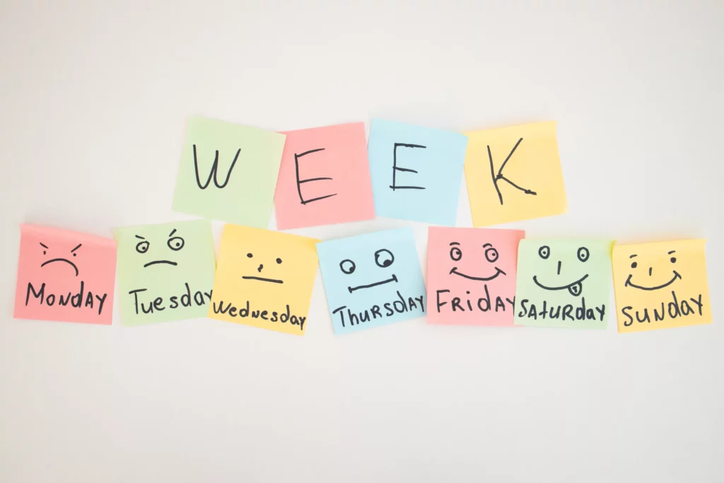 Post it avec les jours de la semaine en anglais