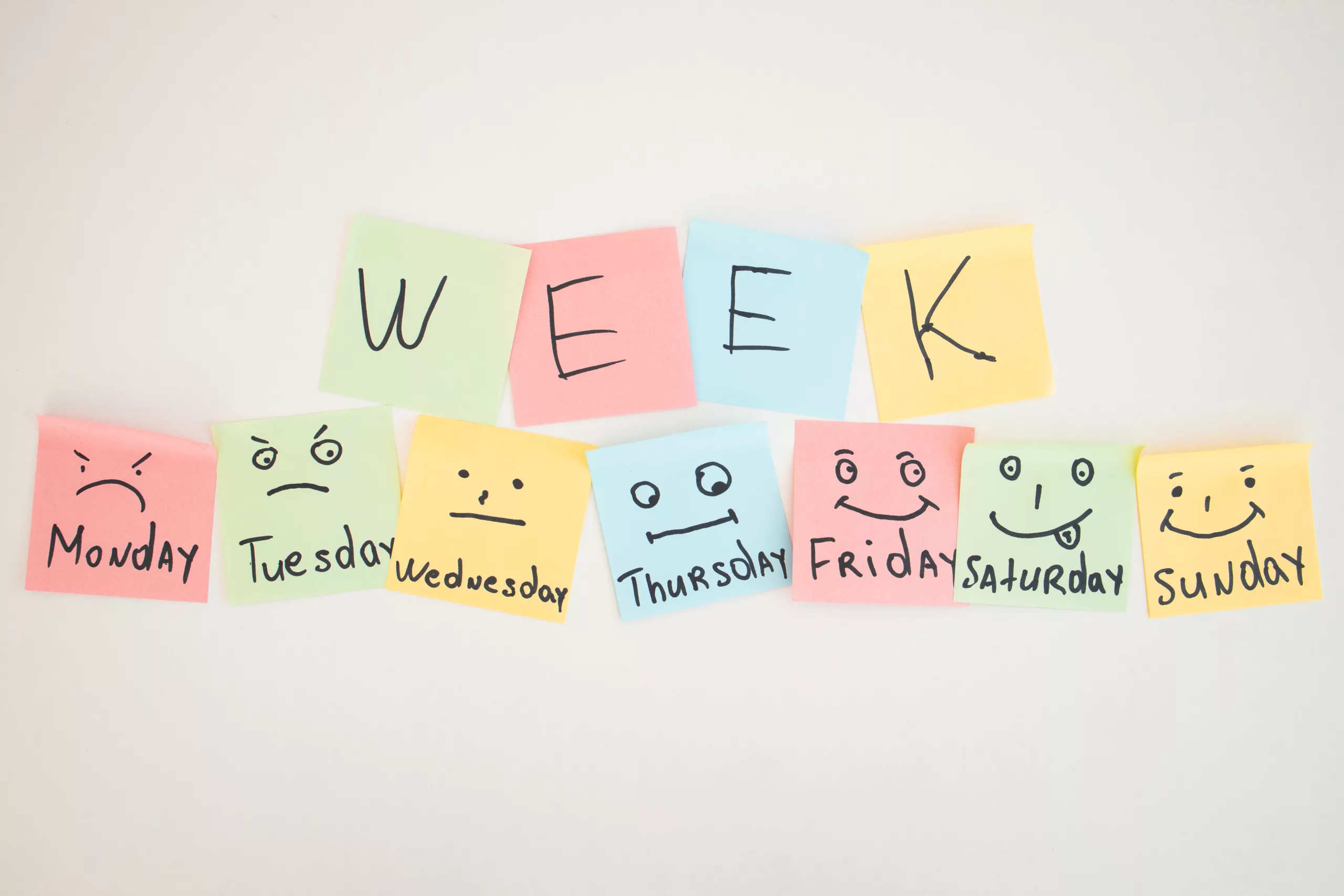 Post it avec les jours de la semaine en anglais